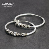 30mm Hoop Earrings for Women 925 Sterling Silver Retro Round Thai Silver Circle Women Jewelry Accessory Punk Brincos Pendientes