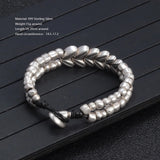 Original Design 999 Sterling Silver Women and Men Wheat ears Beaded Braided Bracelet Fashion Cowhide Rope Jewelry Accessories