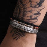 3pcs/set 999 Pure Silver Six Words Mantra Bangle for Men 925 Silver Fish Charm Tibetan Braided Thread Bracelet Buddha Jewelry