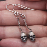 925 Sterling Silver Gothic Skull Dangle Earrings for Men Women Punk Retro Ghost Head Chain Drop Earring Hypoallergenic Jewelry