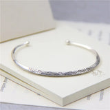 S925 Sterling Silver Open Varved Bangles for Women Thai Silver Carved Flowers Pattern Thai Silver Jewelry