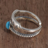 925 Sterling Silver Mantra Rings For Women Double Layers with Natural Turquoise Tibetan Six Characters Buddhist Jewelry