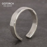 Sterling Silver S925 Bright Hand Hammer Pattern Men's and Women's Rings Minimalist Adjustable Jewelry