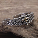 925 Sterling Silver Cross Angle Wing Open Bangle Bracelet for Men Graffiti Retro Hiphop Punk Biker Fashion Jewelry