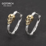 S925 Sterling Silver Skull Gold Plated Hoop Earrings Vintage Punk Earrings Men and Women Jewelry