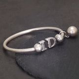 S990 Pure Silver Cuff Bracelet for Women Men I DO Letter Bead Charms Open Bangle Antiqued Retro Fashion Jewelry