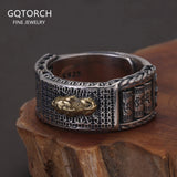 925 Sterling Silver Pixiu Vajra Pestle Band Ring for Men Women Rotatable Prayer Wheel Carved Six Word Vintage Buddhist Jewelry