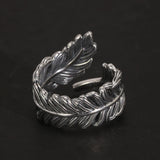 US 6-10 Ring 925 Silver Retro Simple Fashion Women Ring Thai Silver Leaf  Shape Opening Adjustable Fine Jewelry