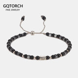 3mm Round Black Onyx And Cubic MARCASITE Beads Natural Stone Bracelet For Women Sterling Silver Reiki Yoga Jewelry DIY - GQTORCH Jewelry