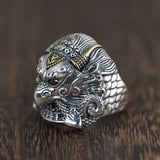 Real 925 Sterling Silver Ring for Men Giant Roc Design With Natural Garnet Stone Gold Color Wings Male Biker Jewelry