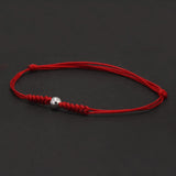 925 Sterling Silver Bead Charm Red Rope Braided Bracelet Handmade Adjustable String Wristband Unisex Vintage Lucky Jewelry
