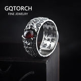 Guaranteed 925 Sterling Silver Mantra Rings Vintage Coins Engraved With Pixiu Natural Red Garnet Stone Resizable - GQTORCH Jewelry
