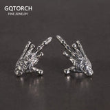 S925 Sterling Silver Middle Finger Skull Hand Stud Earrings for Men and Women Jewelry Gothic Punk Style