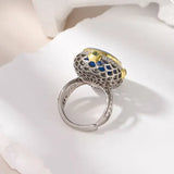 925 Sterling Silver Blue Agate Goddess Cameo Ring for Women Statement Rings White Shell Two Tone Trending Jewelry Accessories