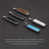 925 Sterling Silver Natural Stone Rectangle Tag Pendant for Men Women Tiger Eye's Stone Turquoise Simple Retro Vintage Jewelry