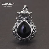 925 Sterling Silver Hollow Water Drop Agate Money Bag Pendant for Women Necklace Simple Jewelry