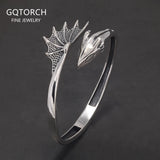 925 Sterling Silver Wing Dragon Cuff Bracelet for Men Women Pterosaur Gothic Punk Retro Fashion Symbol of Magical Power Jewelry