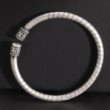 999 Sterling Silver Heart Sutra Men and Women Swastika Retro Buddhist Opening Solid Cuff Bangle