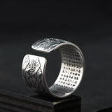 Real 990 Pure Silver Mens Biker Rings With Elephant Engraved Vintage Punk Style Heart Sutra Engraved Buddhism Animal Jewelry