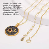 Real 925 Sterling Silver Moon and Sun Pendant Necklace Gold Vermeil with Natural Garnet Stone Sweet Romance Gift