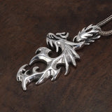 Real 925 Sterling Silver Flame Dragon Pendant Necklace Men Retro Punk Rock Fine Jewelry