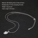 925 Sterling Silver Moonstone/Aquamarine Necklace for Women Oval Shaped Pendant Female Minimalist Elegant Jewelry Gift