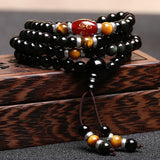 Buddhist Beads Bracelet for Men and Women Natural Obsidian 108 Beads Tibetan Six Words Mantra Natural Agate Crystal Jewelry