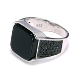 Guaranteed 925 Sterling Silver Rings Antique Turkish Ring Jewellery For Men With Square Black Natural Stones Simple Design - GQTORCH Jewelry