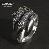Authentic 925 Sterling Silver Dragon Claw Rings for Men Vintage Punk Rock Mens Fine Jewelry - GQTORCH Jewelry