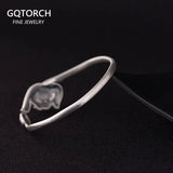 Sterling Silver 999 Cuff Bangle for Women Vintage Lotus Lucky Bracelet Ring Thai Silver Matte Open Jewelry Set