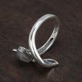 Really Pure 925 Sterling Silver Fox Irregular Ring Women's Animal Ring Retro Style Adjustable Jewelry