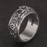 S925 Sterling Silver Rotatable Buddhism Ring Vintage Men's Six-pointed Star Auspicious Cloud Religious Jewelry