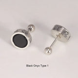 Genuine Mantra Sterling Silver Stud Earrings for Men and Women Simple Design Smooth Flat Natural Black Onyx