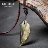 Natural Ice Gold Color Obsidian Wolf Tooth Pendant Necklace For Women And Men Sweater Rope Amulets Talismans Jewelry - GQTORCH Jewelry