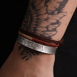 3pcs/set Solid 999 Silver Heart Sutra Lotus Open Bangle Tibetan Buddhist Handwoven Rope Knot Bracelet Vintage Lucky Jewelry