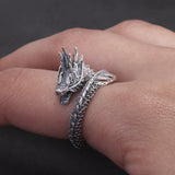 999 Pure Silver Domineering Dragon Ring for Men Adjustable Open Ring Antiqued Vintage Gothic Punk Male Jewelry