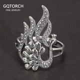 Real 925 Sterling Silver Peacock Ring Women's Vintage Open Style Exaggerated Thai Silver Animal Jewelry