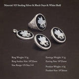 925 Sterling Silver Unicorn Cameo Onyx Ring Woman Black Onyx Earrings Pendant Round Shaped Fashion Vintage Jewelry Set