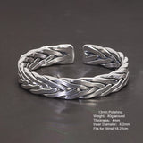 Heavy 999 Sterling Silver Braided Bracelet For Men Retro Solid Thick Handmade Viking Jewelry Opening Adjustable