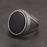 Real 925 Sterling Silver Oval Onyx Stone Signet Ring for Men Adjustable Turkey Wedding Ring Trendy Vintage Jewelry Gift