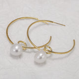 925 Sterling Silver Large C Shaped Hoop Earrings with Pearl Gold Plated Simple Round Circle Earrings Women Girl Fashion Jewelry