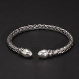 Antique S990 Sterling Silver Woven Bangle Men's and Women's Open Cuff Bracelet for Couples Jewelry Gift