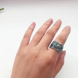Retro Thai Silver Cubic Peony Rings Exaggerated Wide 990 Sterling Silver Party Flowers Rings for Women - GQTORCH Jewelry