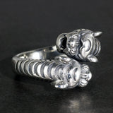 Real Pure 925 Sterling Silver Men's Rings Double Tiger Heads Retro Punk Rock Opening Adjustable Biker Rings Fine Jewelry