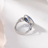 925 Sterling Silver Blue Agate Goddess Cameo Ring for Women White Shell Oval Shaped Fashion Statement Ring Vintage Jewelry