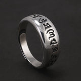 925 Sterling Silver Classic Om mani padme hum Ring Men Women Six Words Mantra Buddhist Avatamsaka Sutra Vintage Simple Jewelry