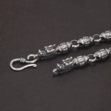 Solid 925 Silver Dragon Heads Six-words Bracelet for Men Women Mantra Beaded Chain Retro Punk Style Unisex Jewelry