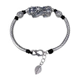 999 Silver Men and Women Pixiu Lucky Handmade Bracelet Leather Rope Adjustable Bracelet Lotus Leaf Fashion Animal Fish Jewelry