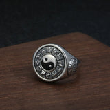 S925 Sterling Silver Yinyang Spinner Rings for Men Thai Silver Ring Bagua Engraved Rotatable Feishui Lucky Jewelry