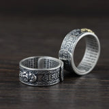 Pure SilverS990 Vintage Heart Sutra Scripture Ring for Women Opening Adjustable Pixiu Silver Hand Jewelry